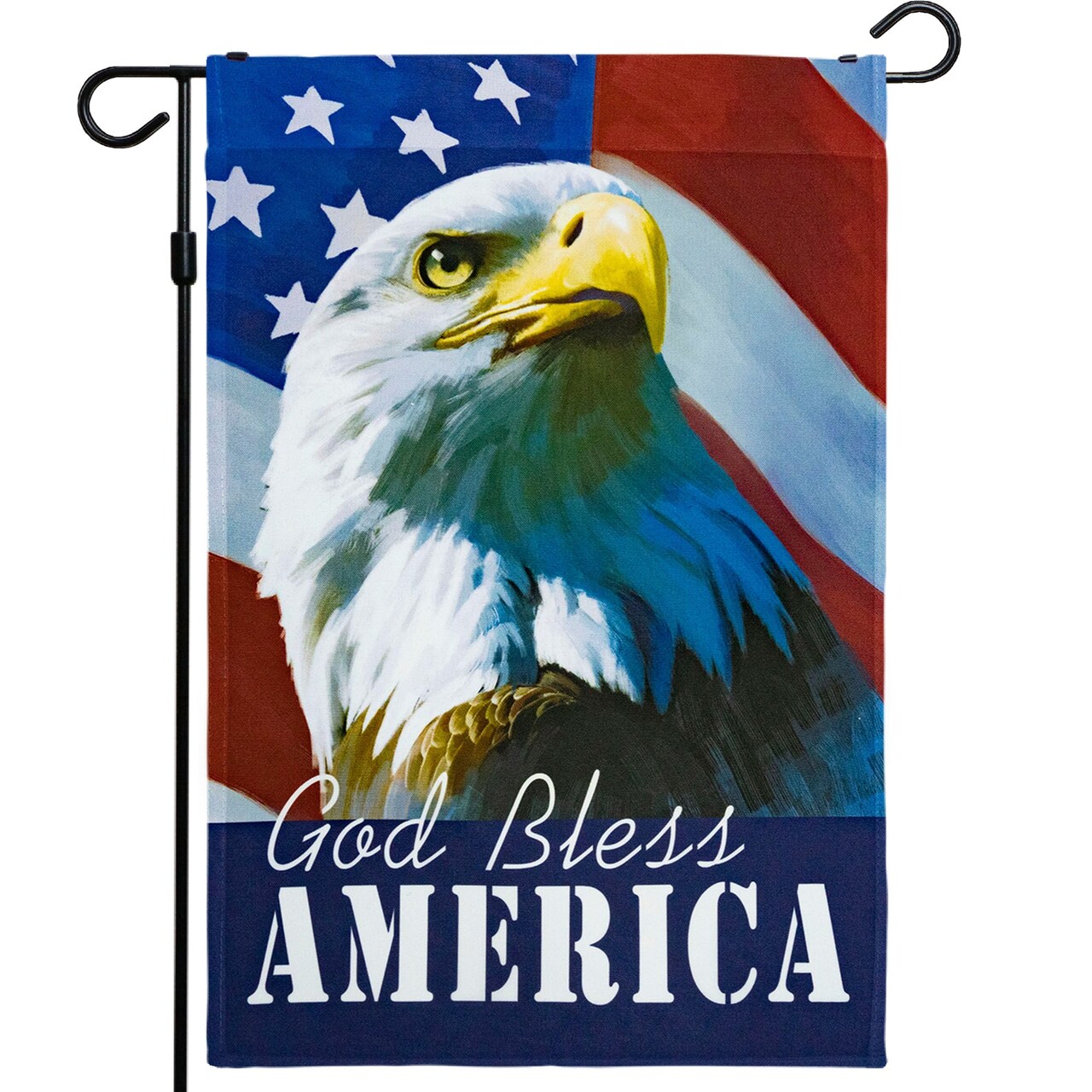 G128 - American Flag with Eagle God Bless America Patriotic Garden Flag, | 12x18 Inch | Printed 150D Polyester - Rustic Holiday Seasonal Outdoor Flag